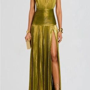 Thalia Metallic Peridot Maxi Dress